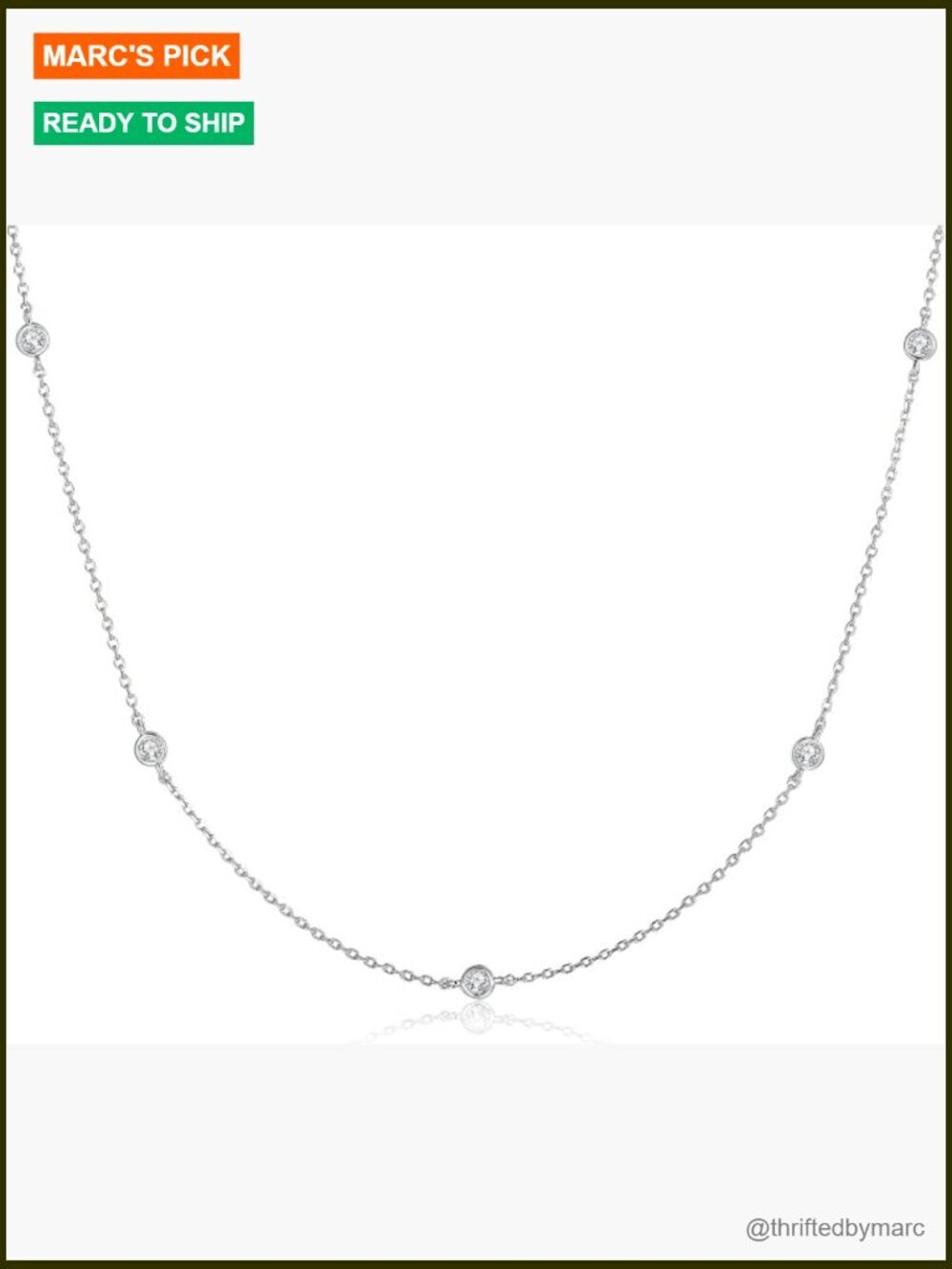 14K Gold Plated Station Necklace with Cubic Zirconia - 15-18 Inch Layering Chain